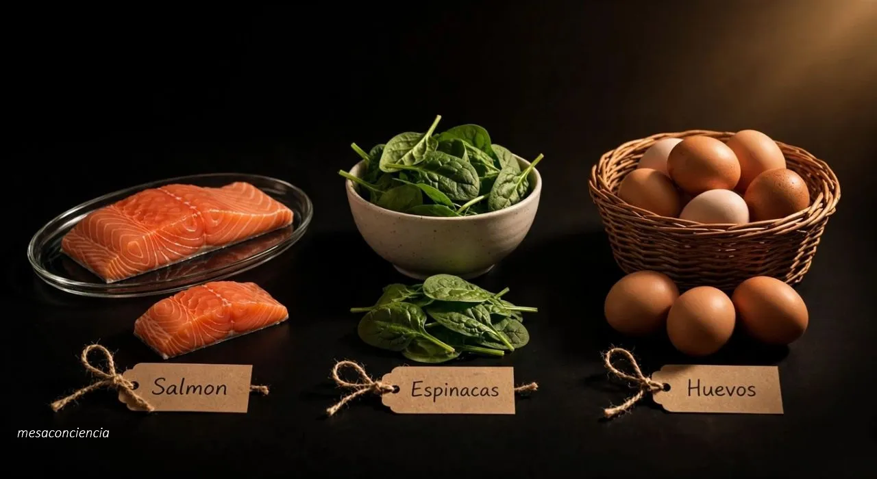 Representación molecular de los cuatro grupos de nutrientes: macronutrientes, micronutrientes, fibra y agua