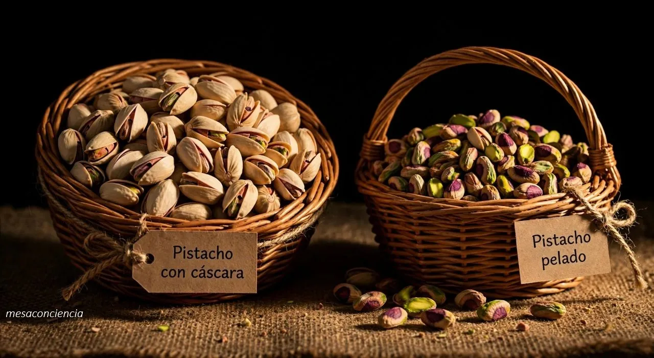 Fotografía de pistachos con cáscara abierta